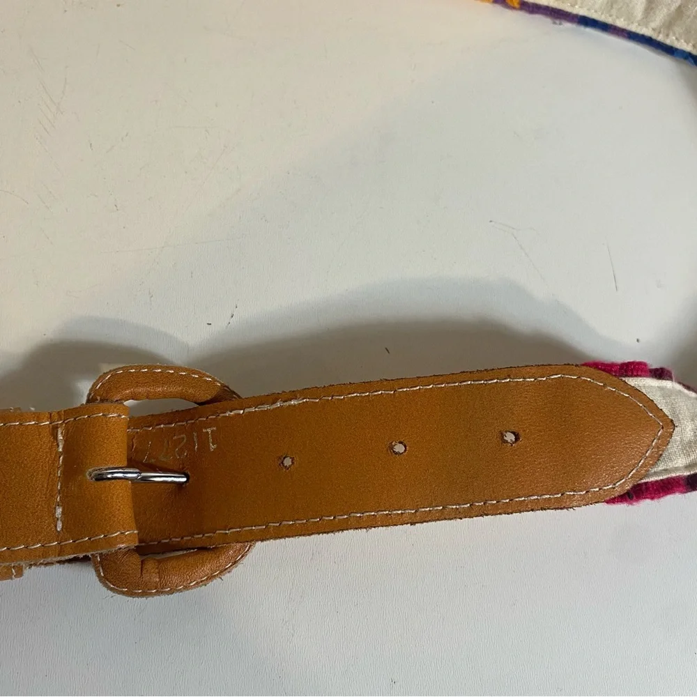Guatamalan Leather & Colorful Woven Fabric Belt Size Large